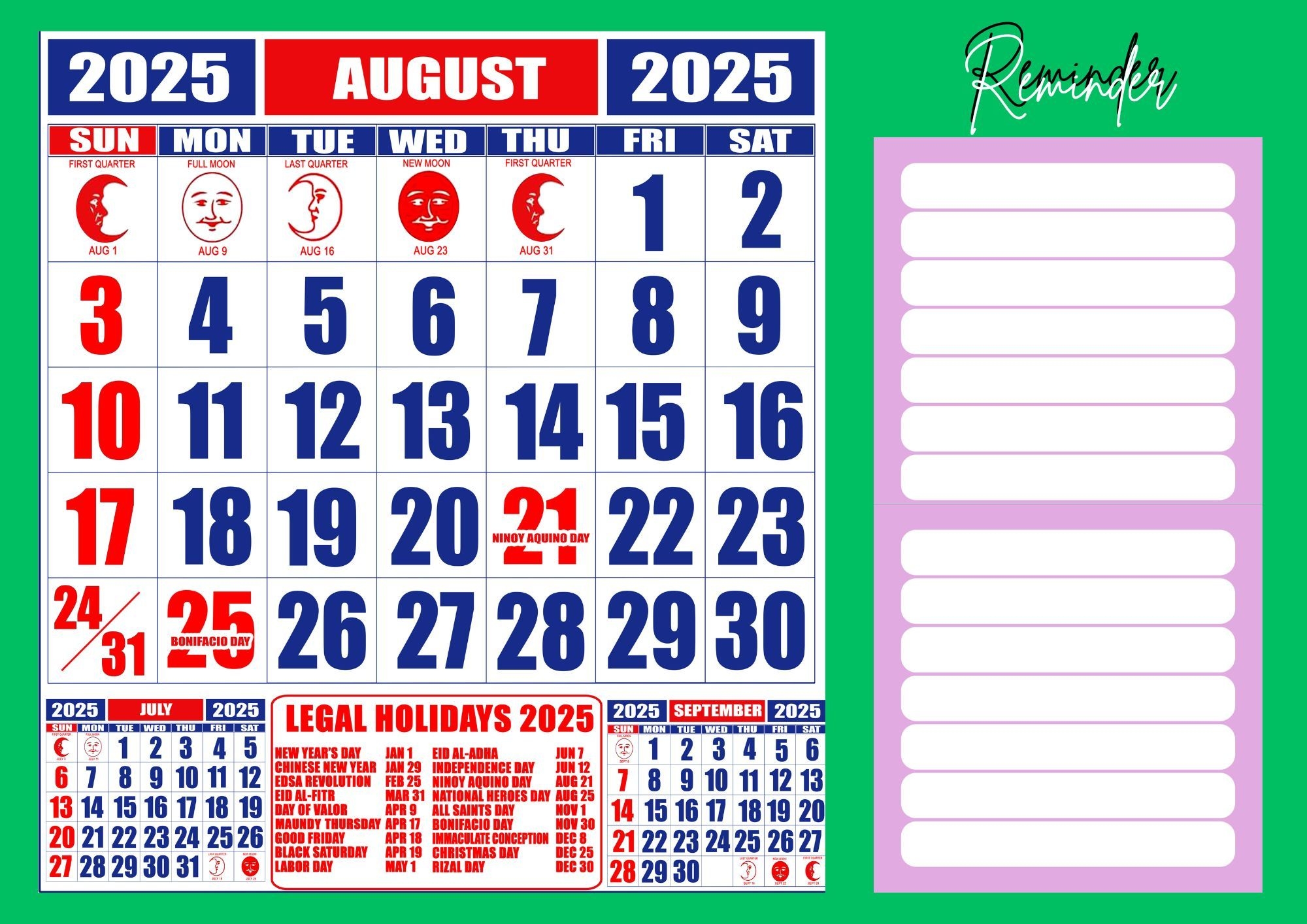 Personalized Simple 2025 Calendar By Eessai Raket PH
