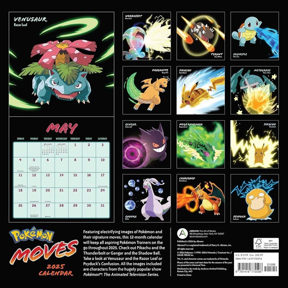 Pok mon Moves 2025 Wall Calendar Pok mon Amazon sg Books