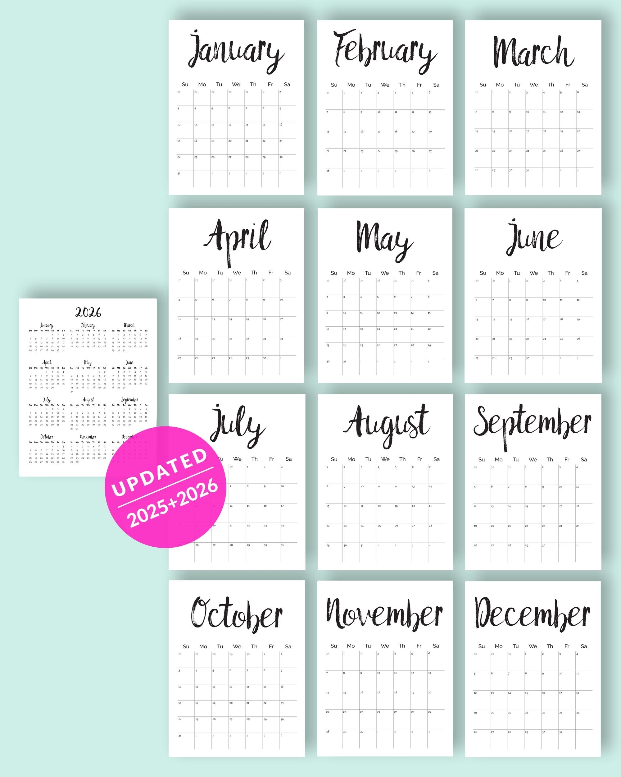 Printable Calendar 2025 2026 Desk Calendar PDF Download Planner 