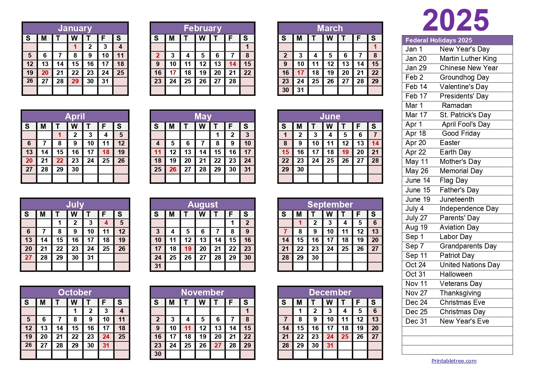 Free Printable 12 Month 2025 Calendar With Lines