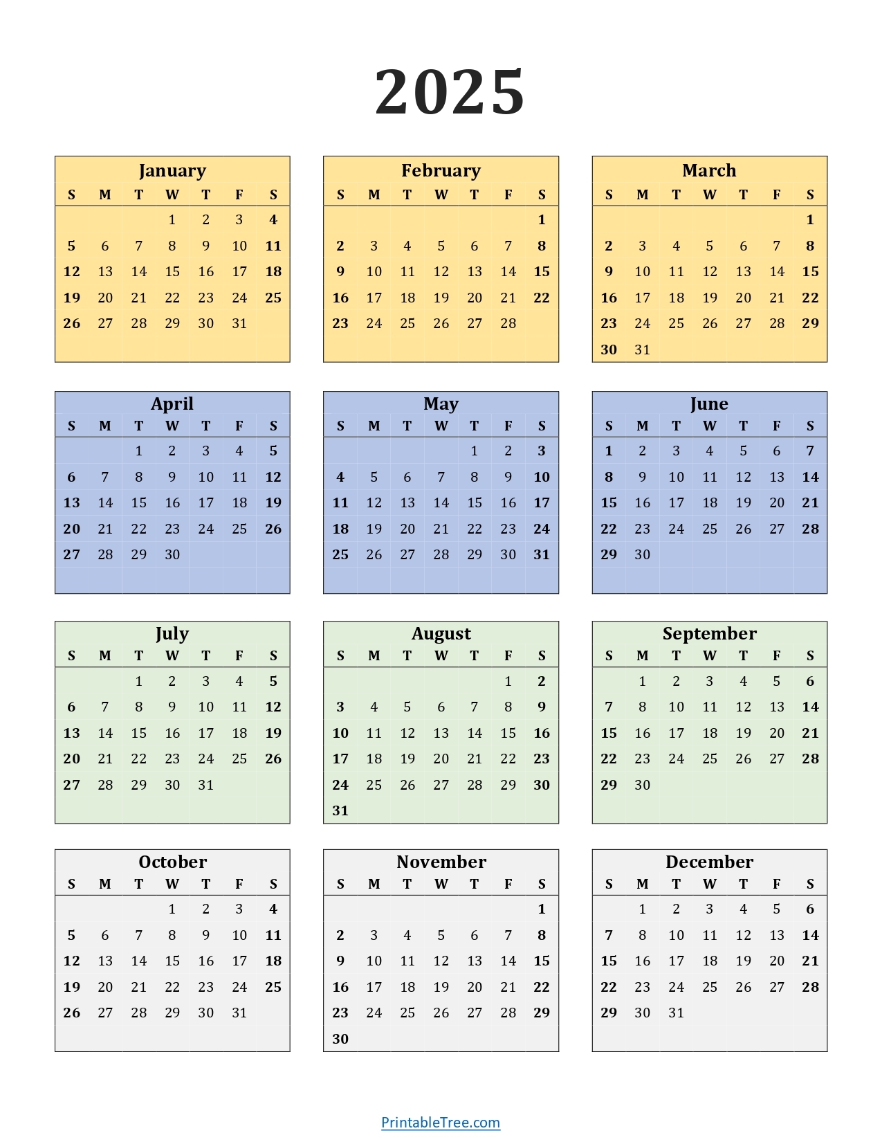Printable Calendar 2025 One Page With Holidays Single Page 2025 