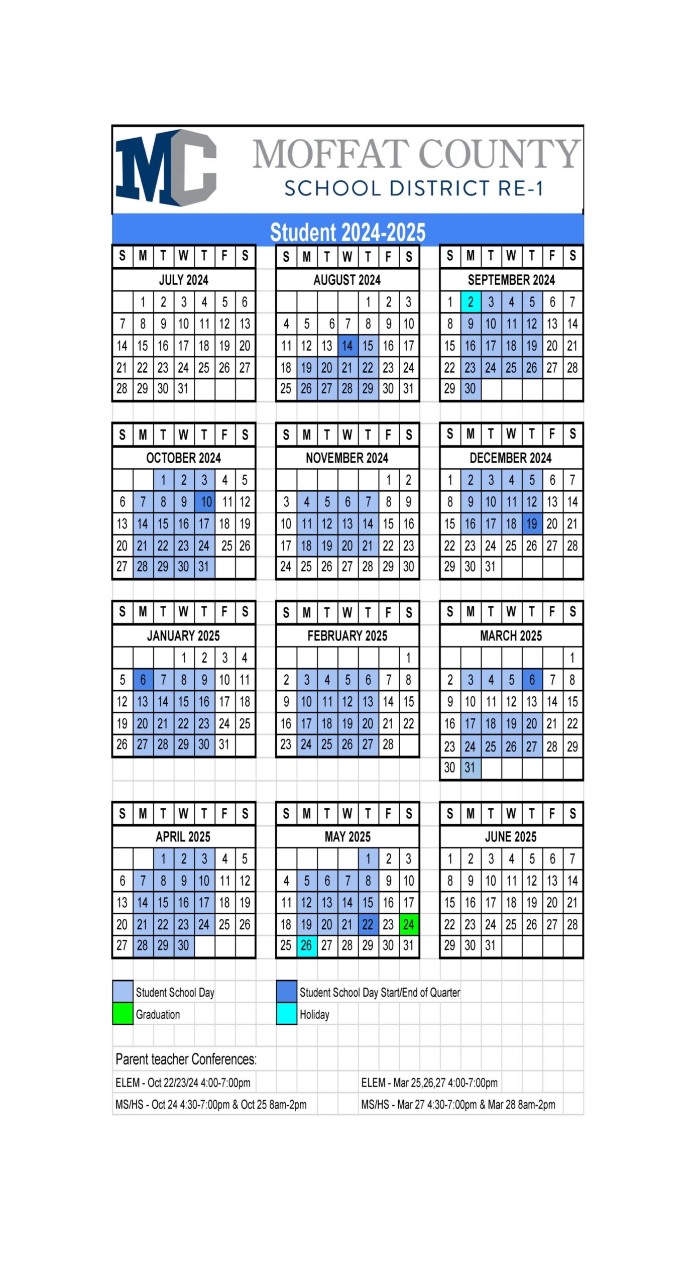 Printable Calendar Moffat County School District