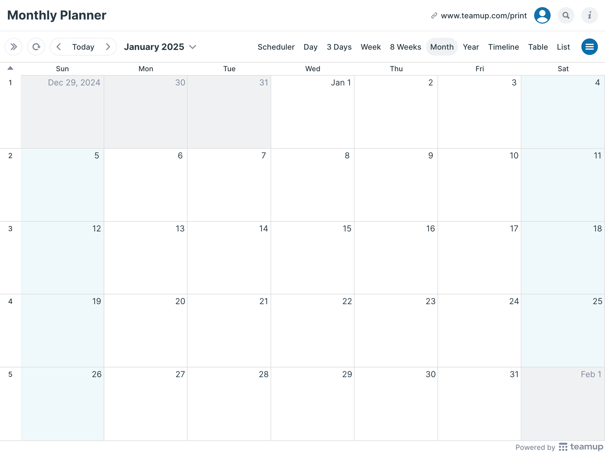 Printable Calendar 2025 By Month