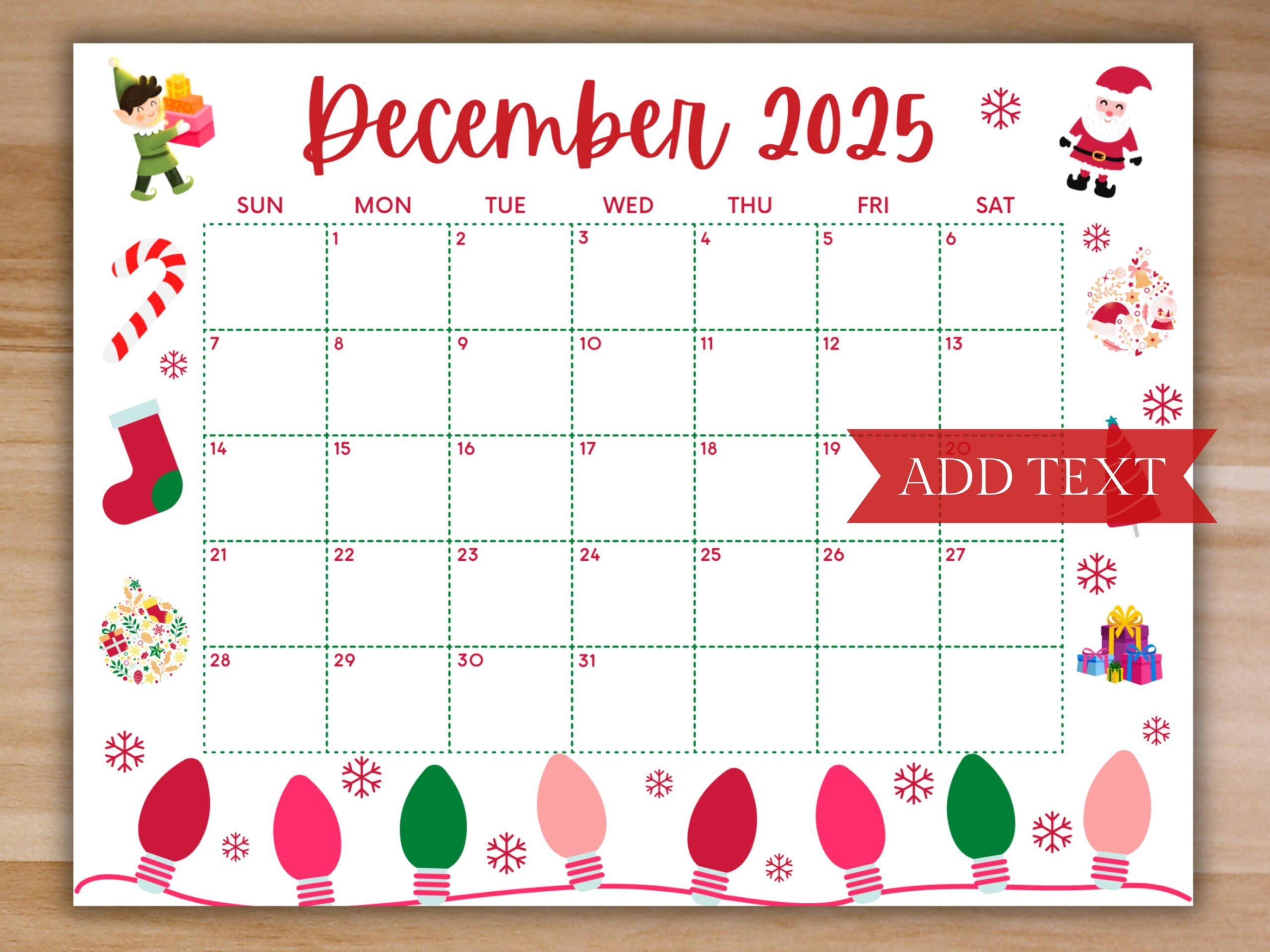 Printable December Calendar 2025 Christmas Calendar Holiday 