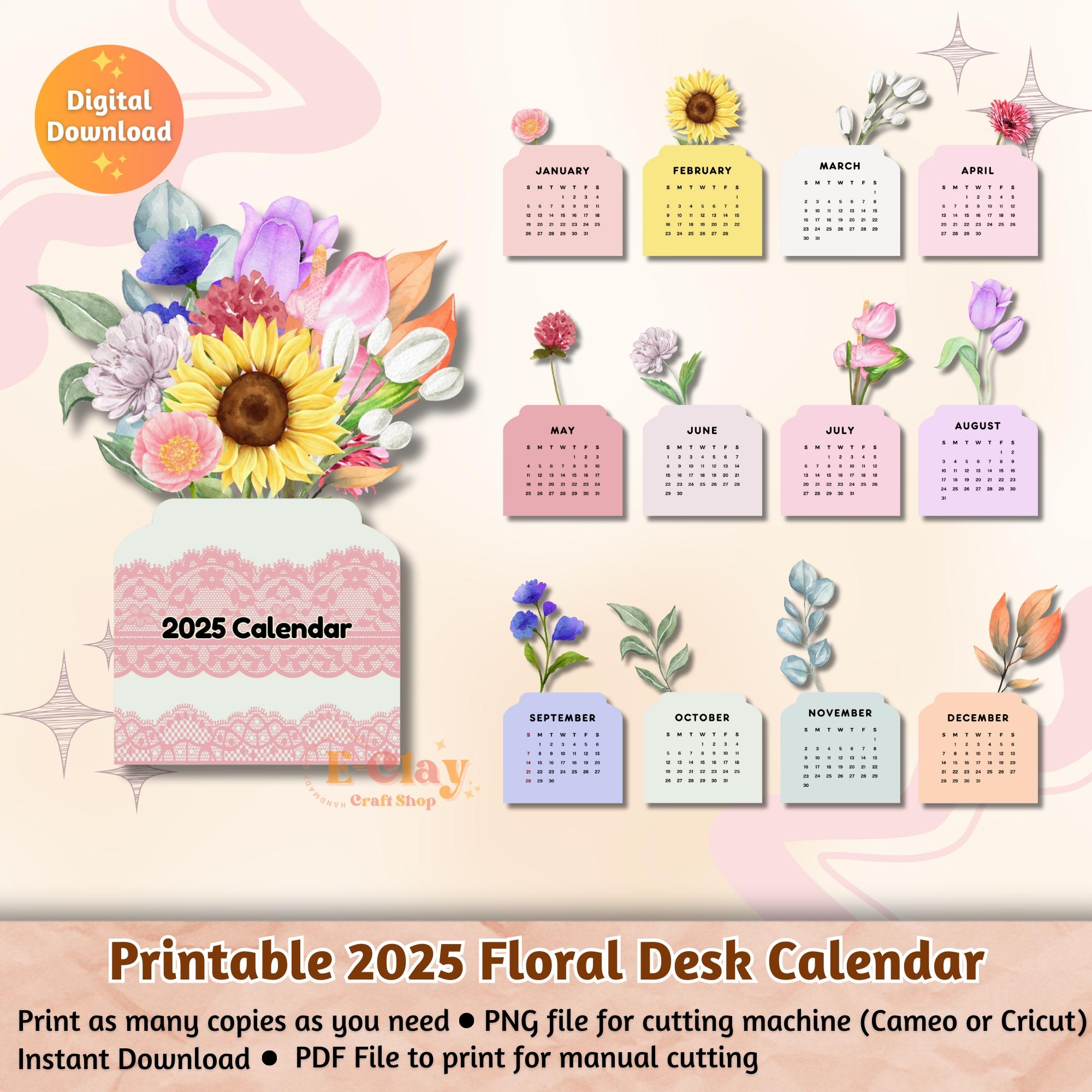 Printable Flowers 2025 Desk Calendar Printable Calendar Desk 