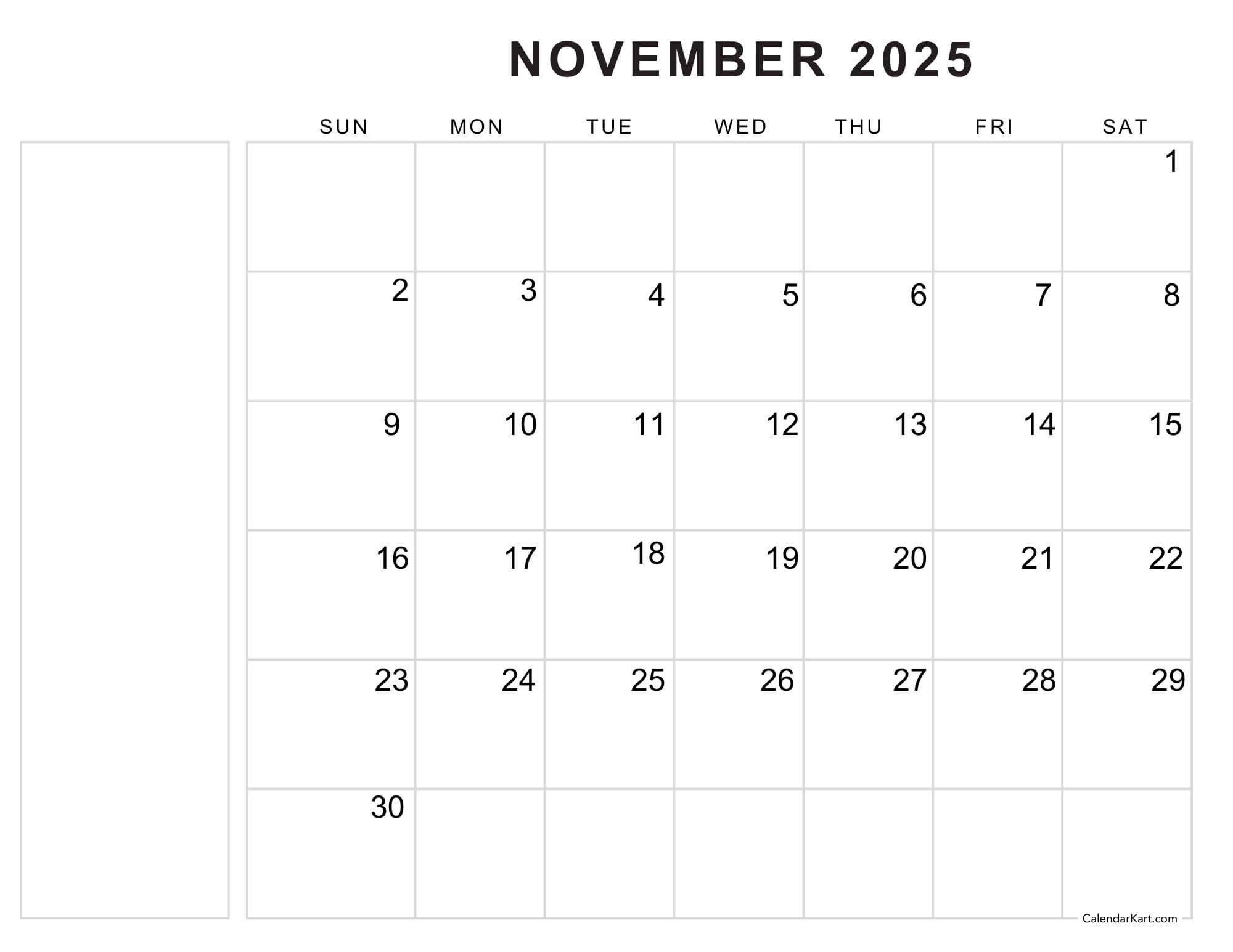 Printable November 2025 Calendars Free Pdf CalendarKart