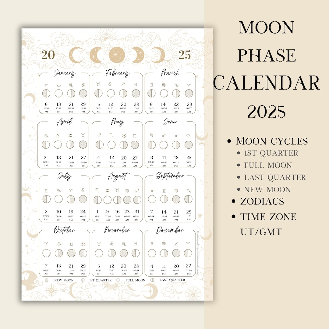 Printable PDF Lunar Calendar Moon Phase Calendar 2025 Etsy