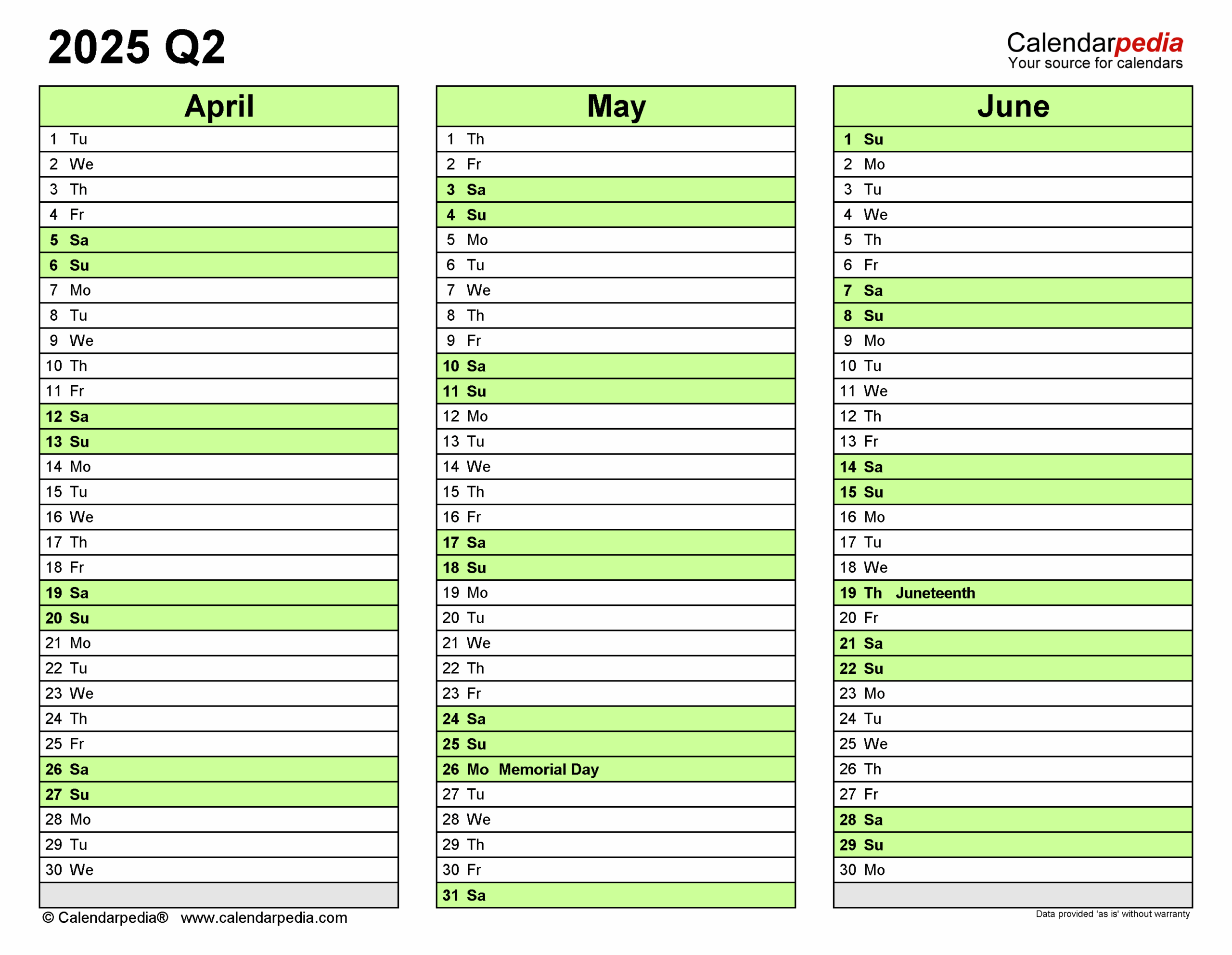 3 Month Printable Calendar 2025
