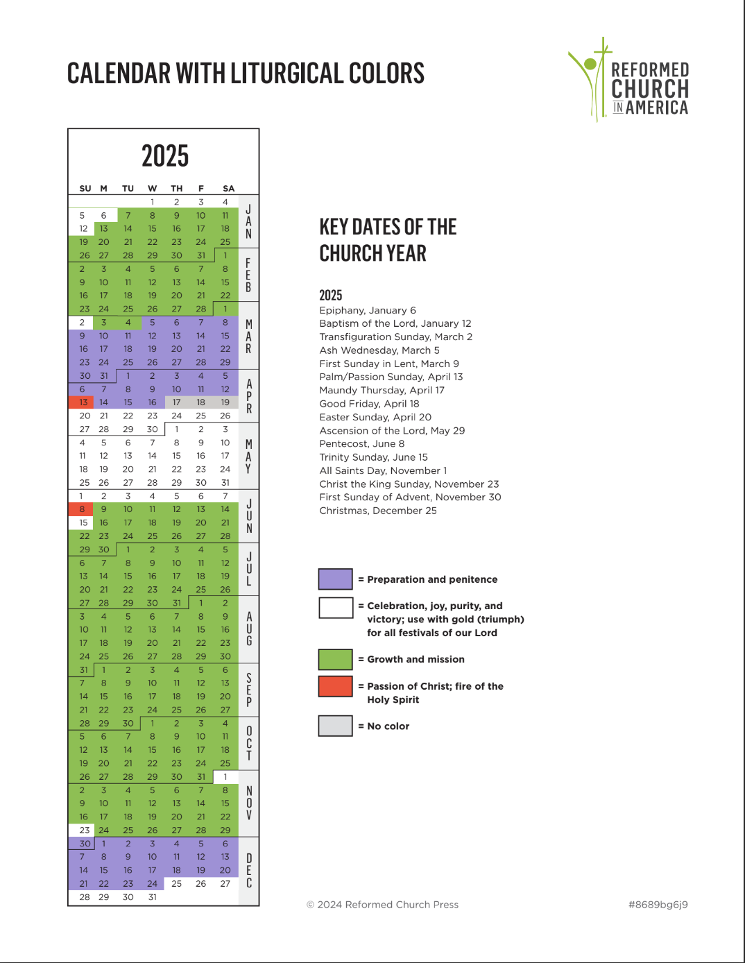 2025 Liturgical Calendar Printable