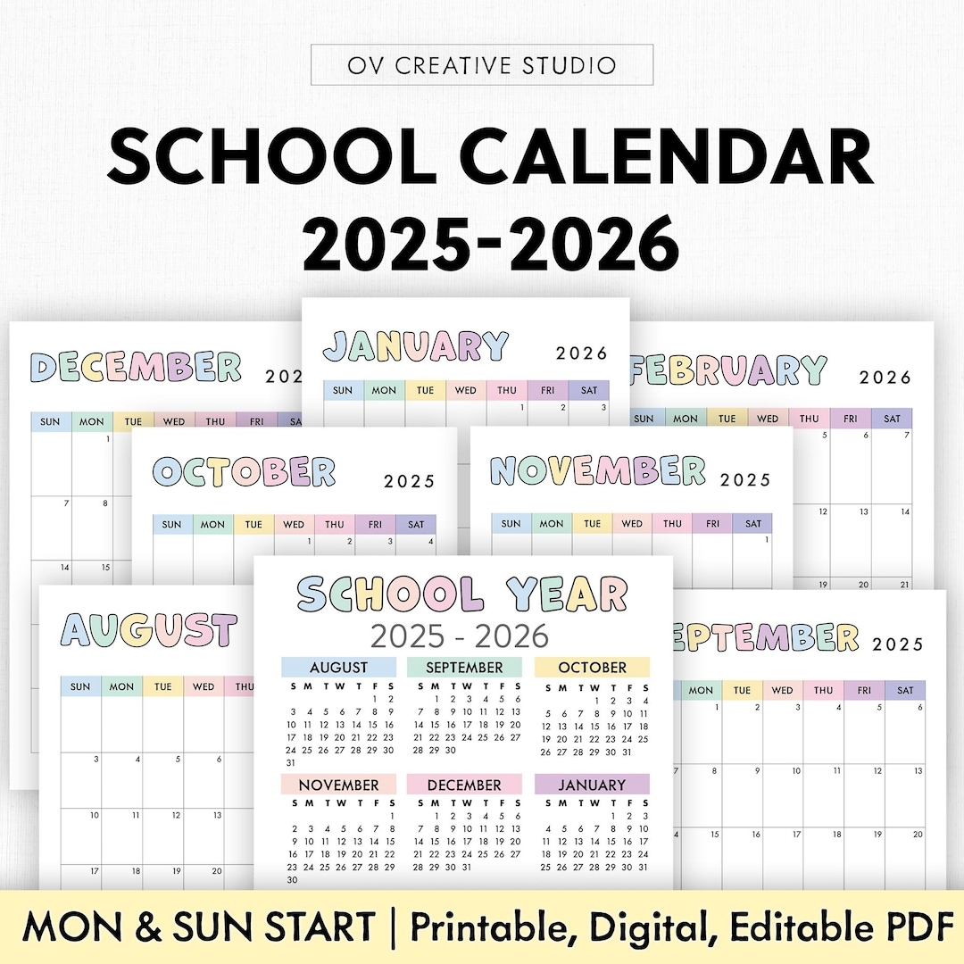 Free Printable Academic Calendar 2025 2026 Cute