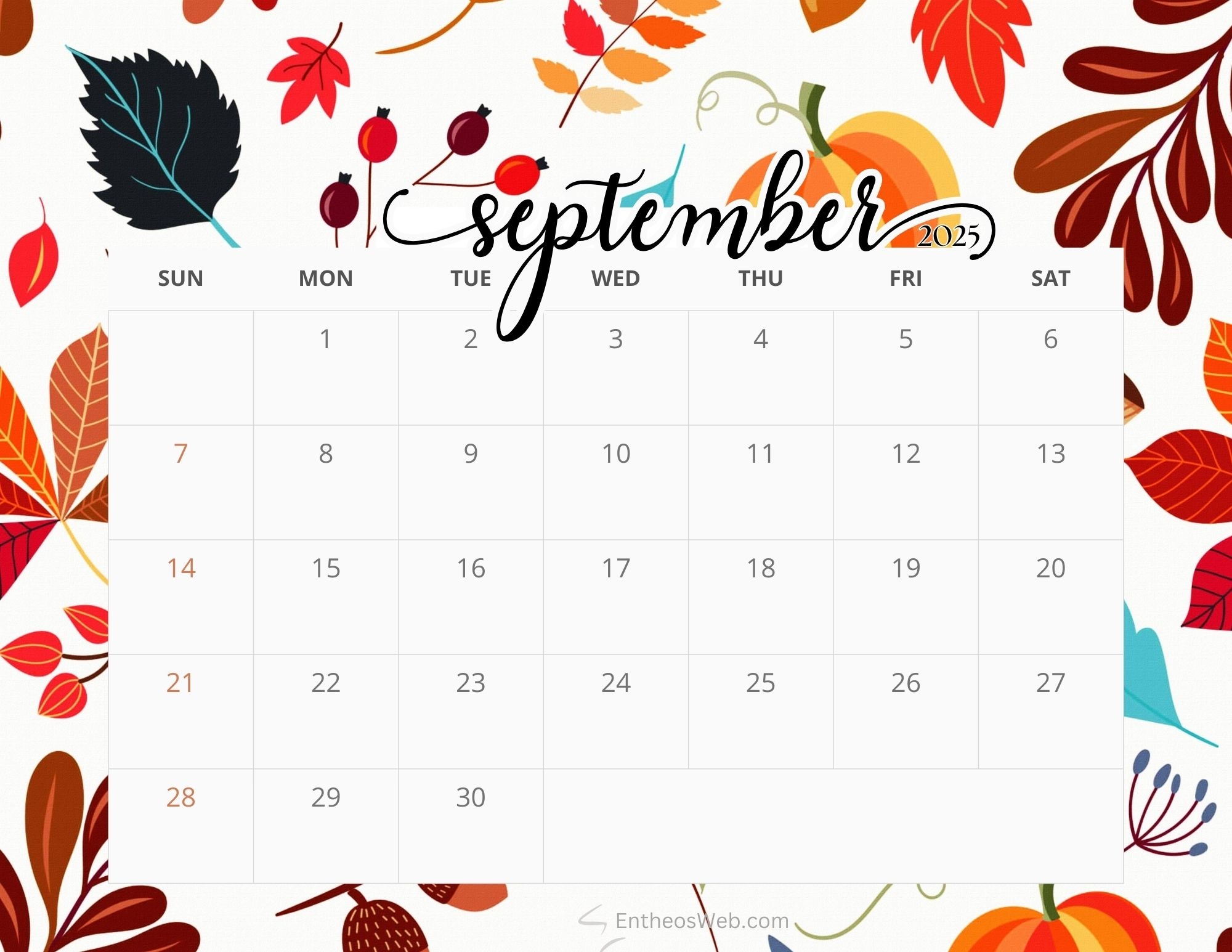 September 2025 Calendar Printables Free PDF Downloads EntheosWeb