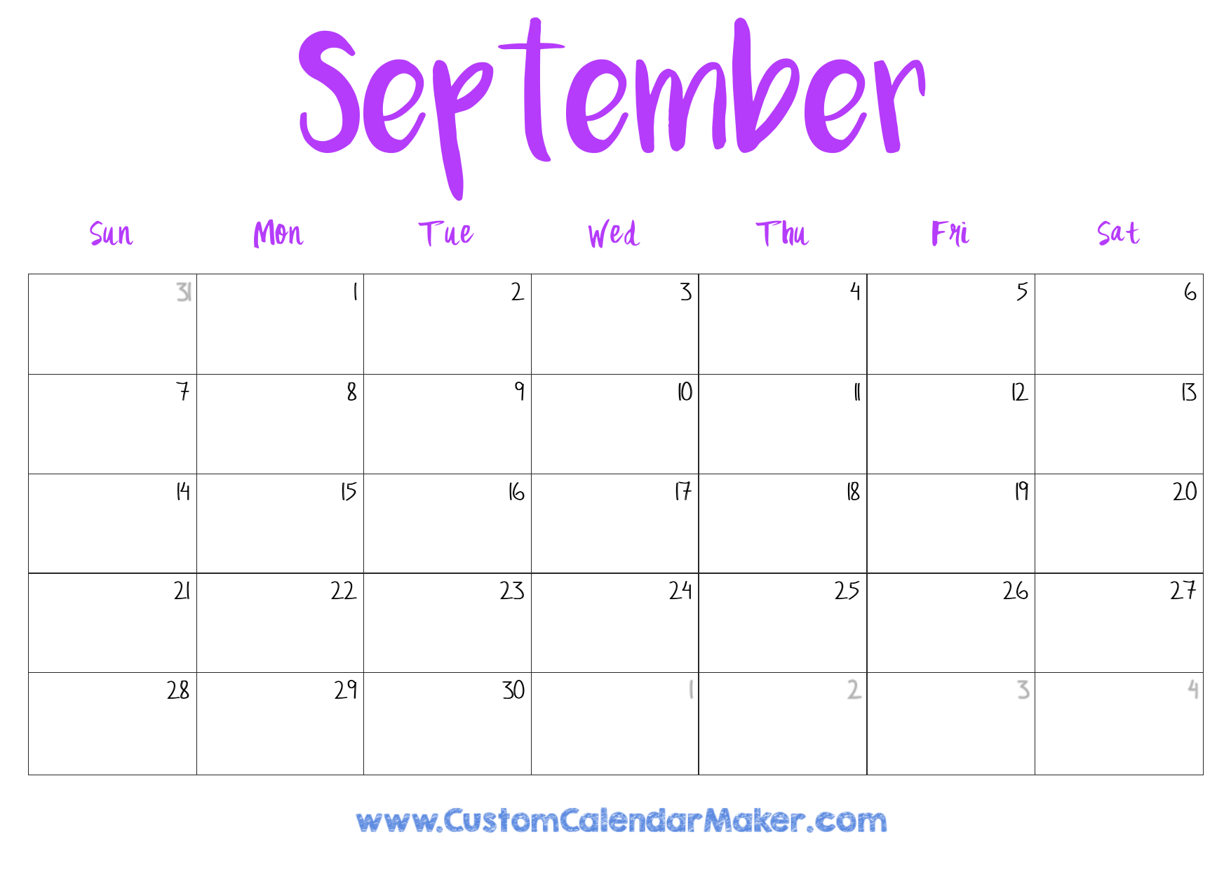 Free Printable Blank Sept 2025 Calendar