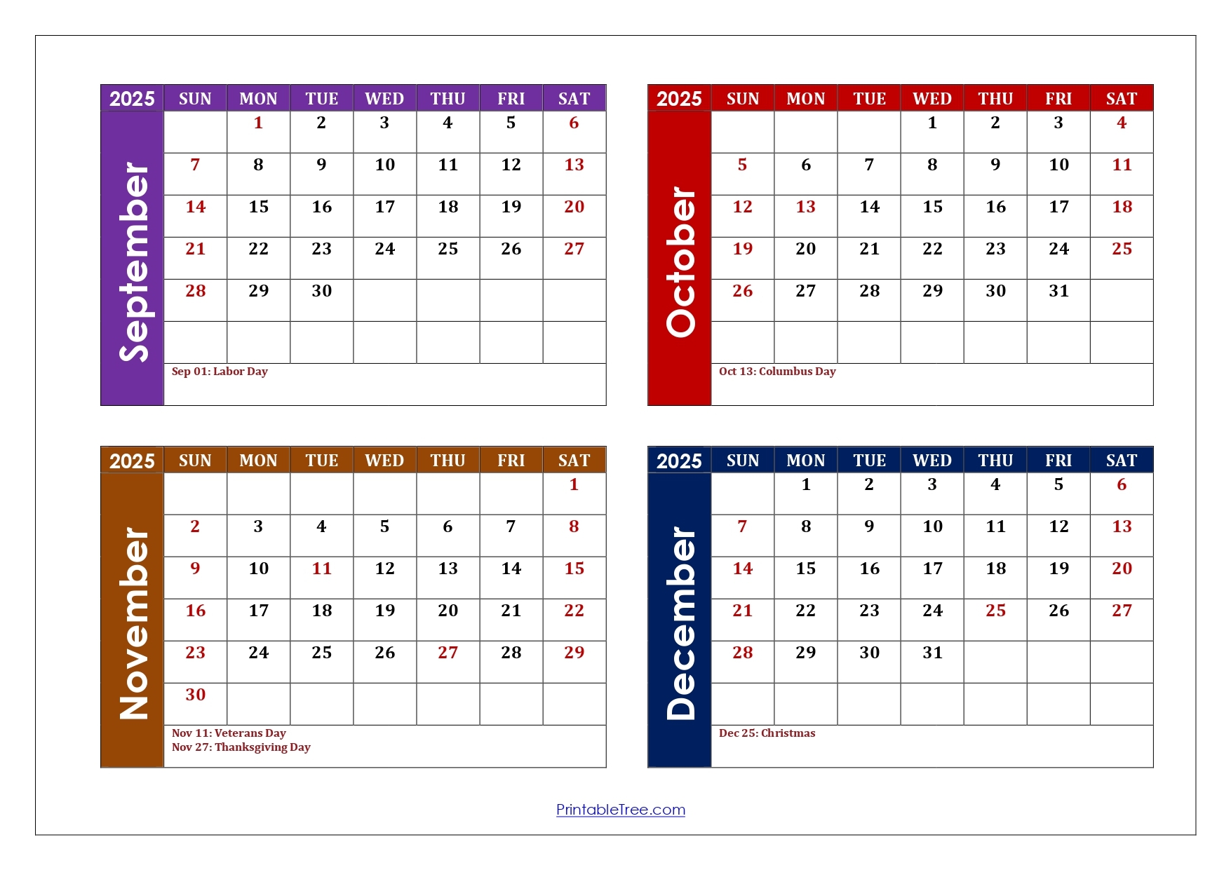 Free Printable Calendar 2025 September To December