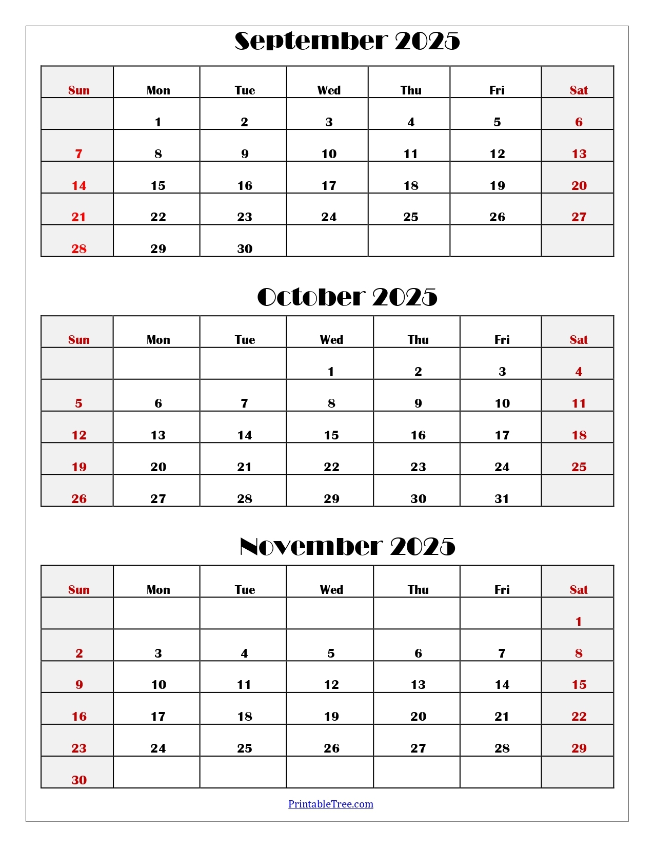 90 Day Printable Calendar September October November December 2025