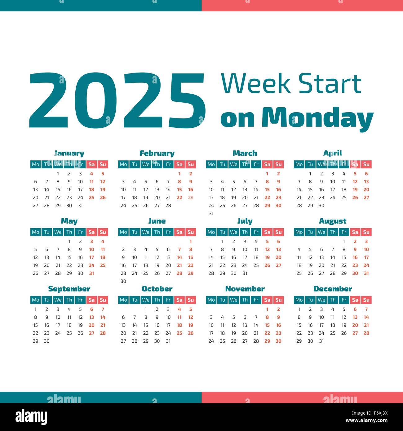 2025 Calendar Printable Monday Start