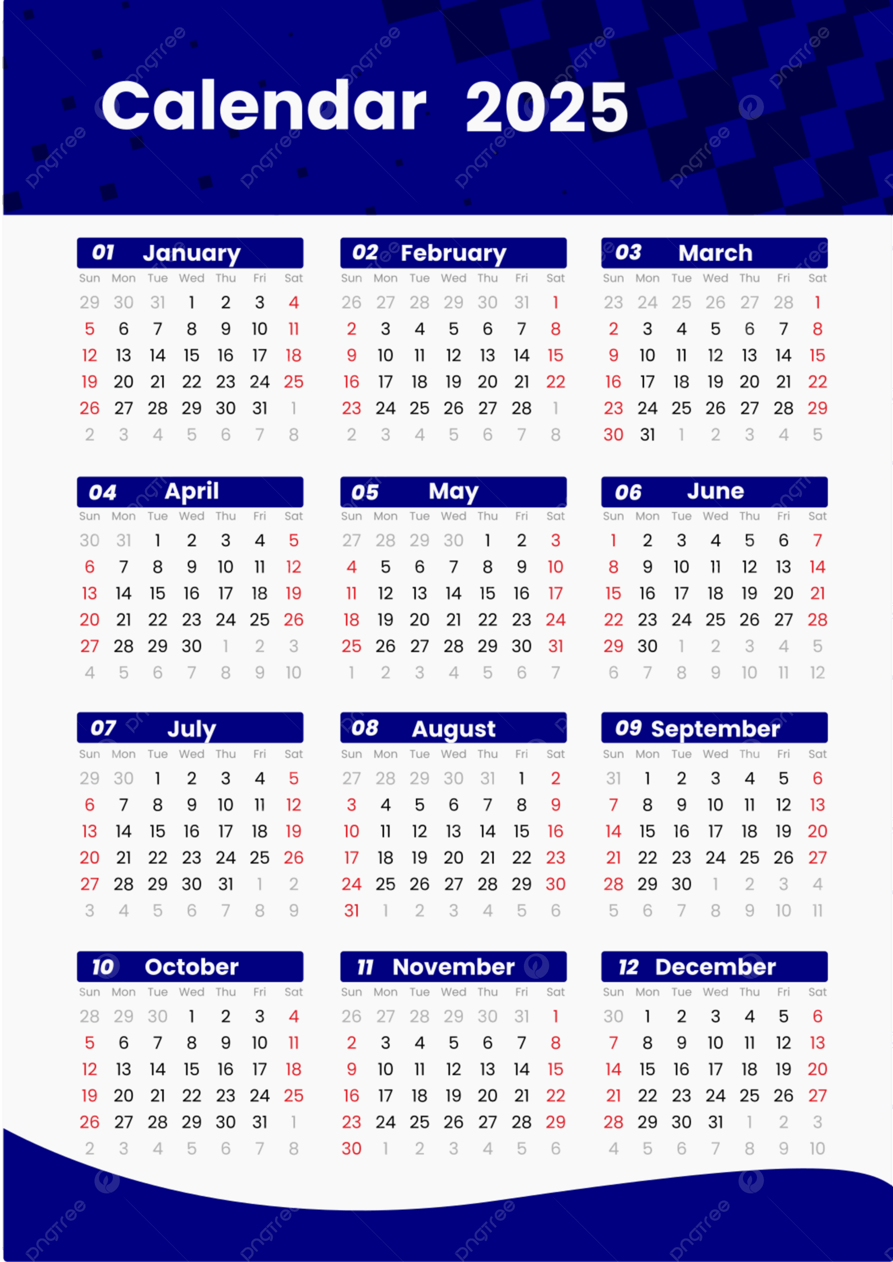 Simple Blue Calendar 2025 Vector Template Download On Pngtree