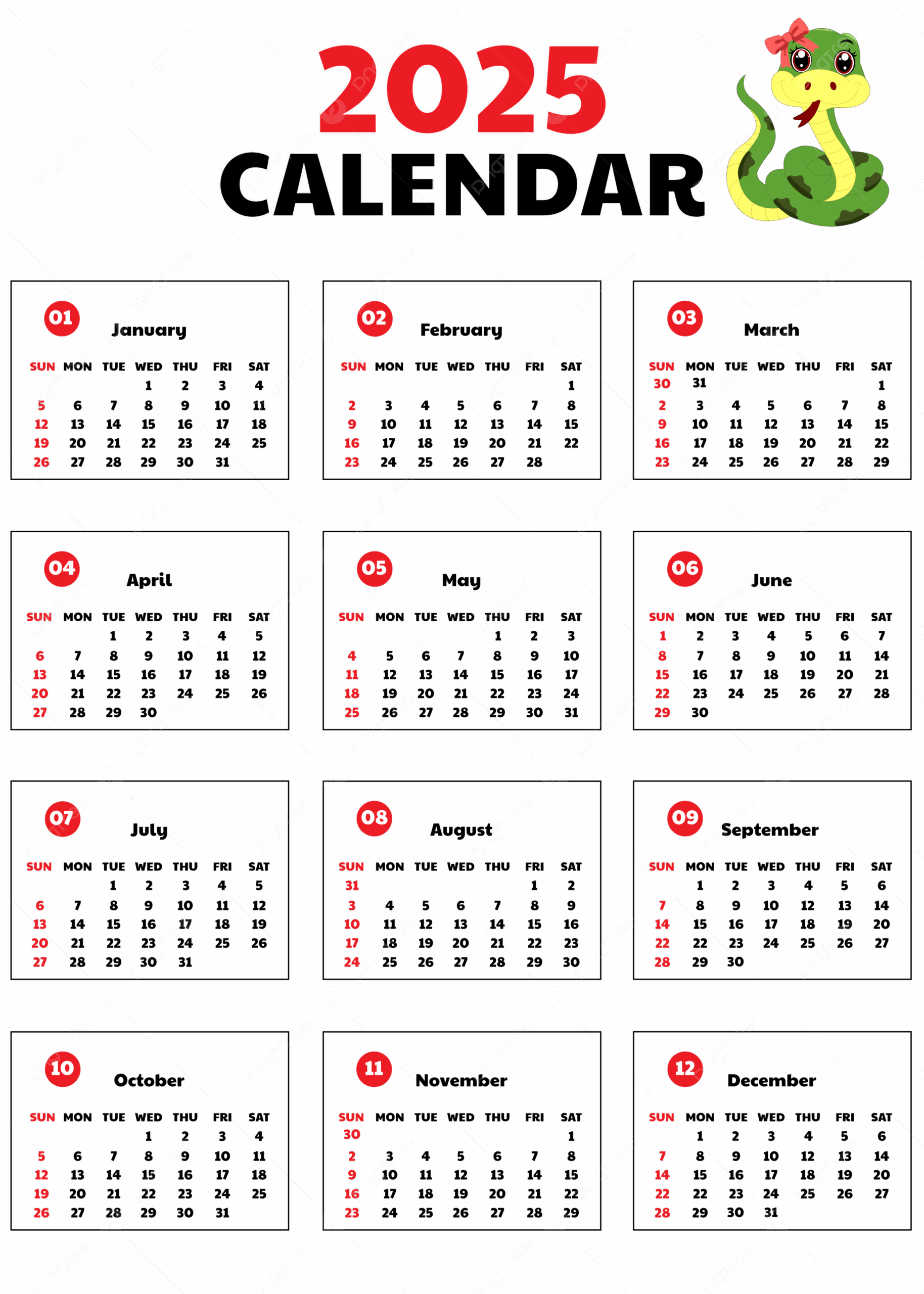 November 2025 Calendar Printable Snake