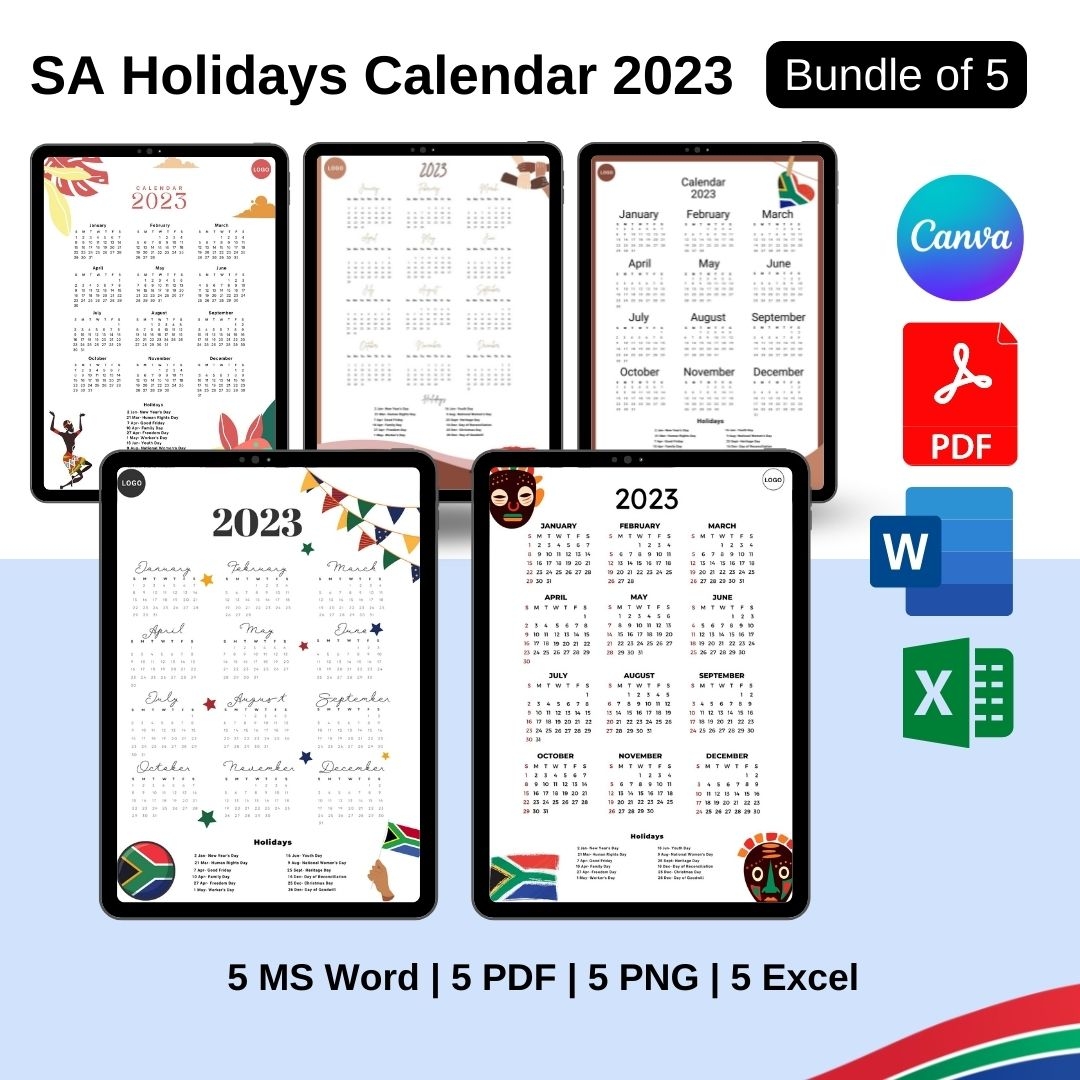 South Africa Calendar 2025 With Holidays PDF Word Excel