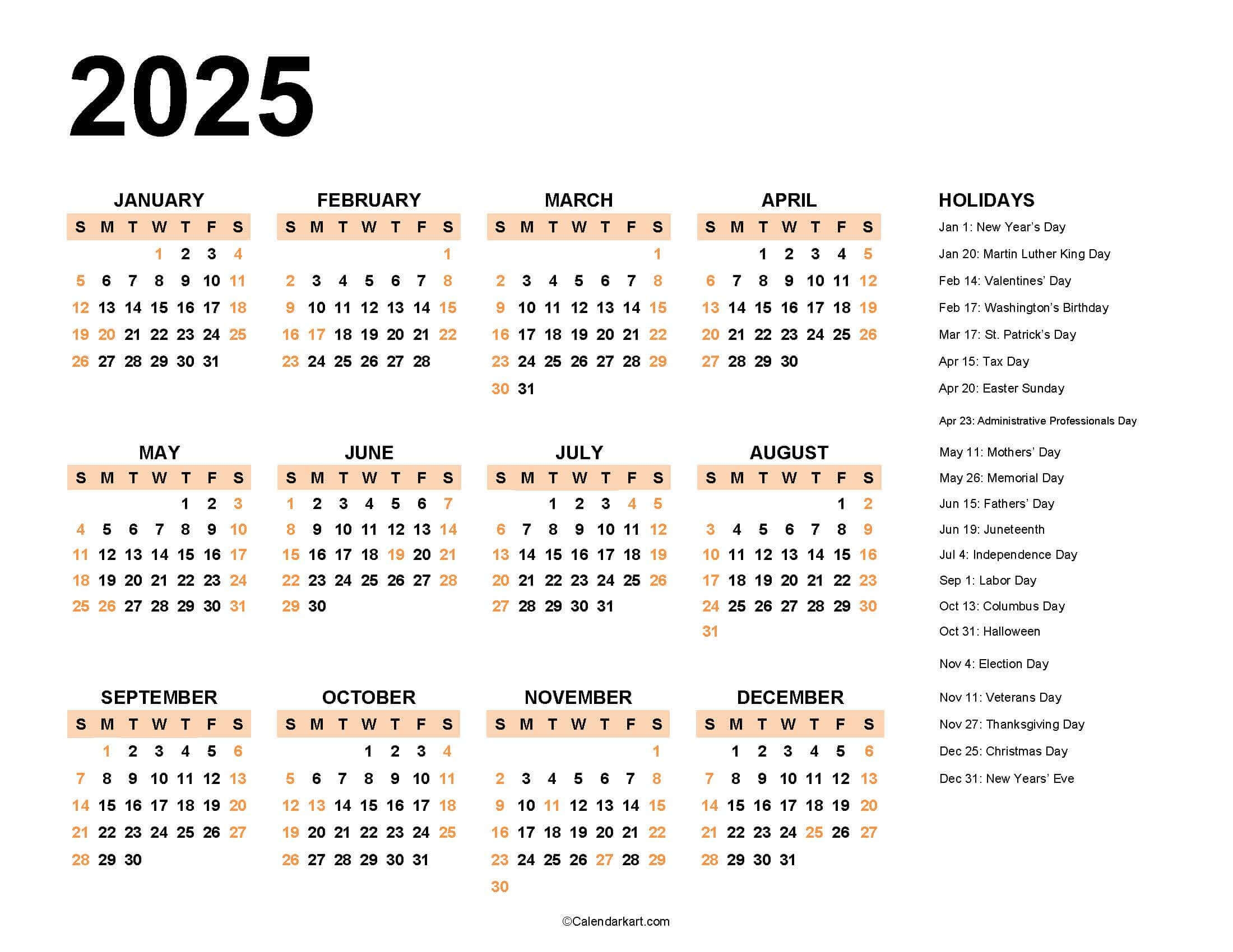 Free Printable Calendar 2025 Microsoft Word