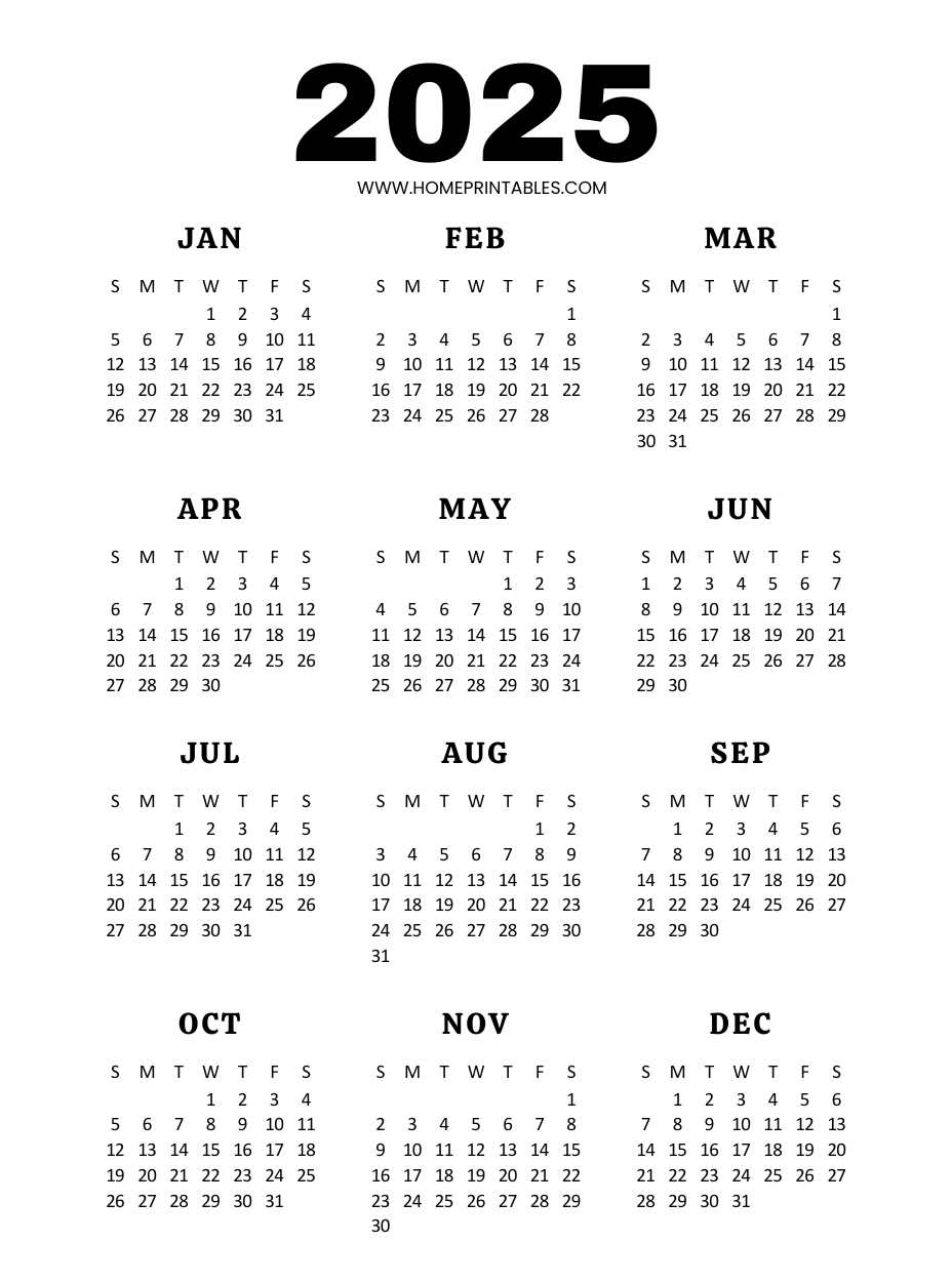 Free Printable 2025 At A Glance Calendar