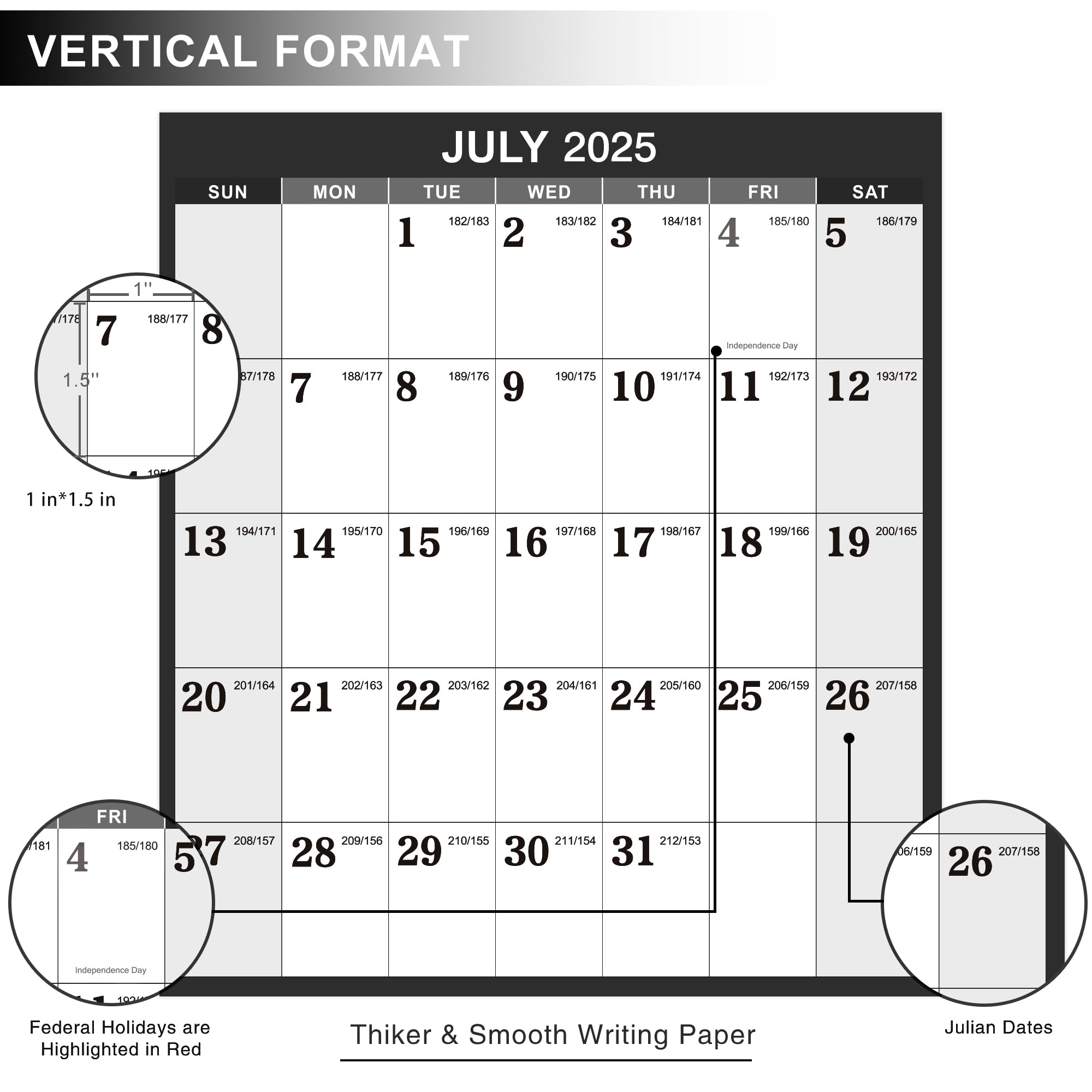 Yearly Wall Calendar 2025 2026 Wall Calendar 2025 2026 Yearly Wall Calendar With Julian Date From July 2025 June 2026 Thick Paper Vertical 