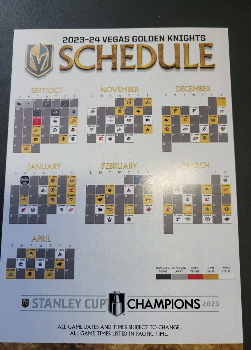2023 2024 Las Vegas Golden Knights Schedule Card New Stanley