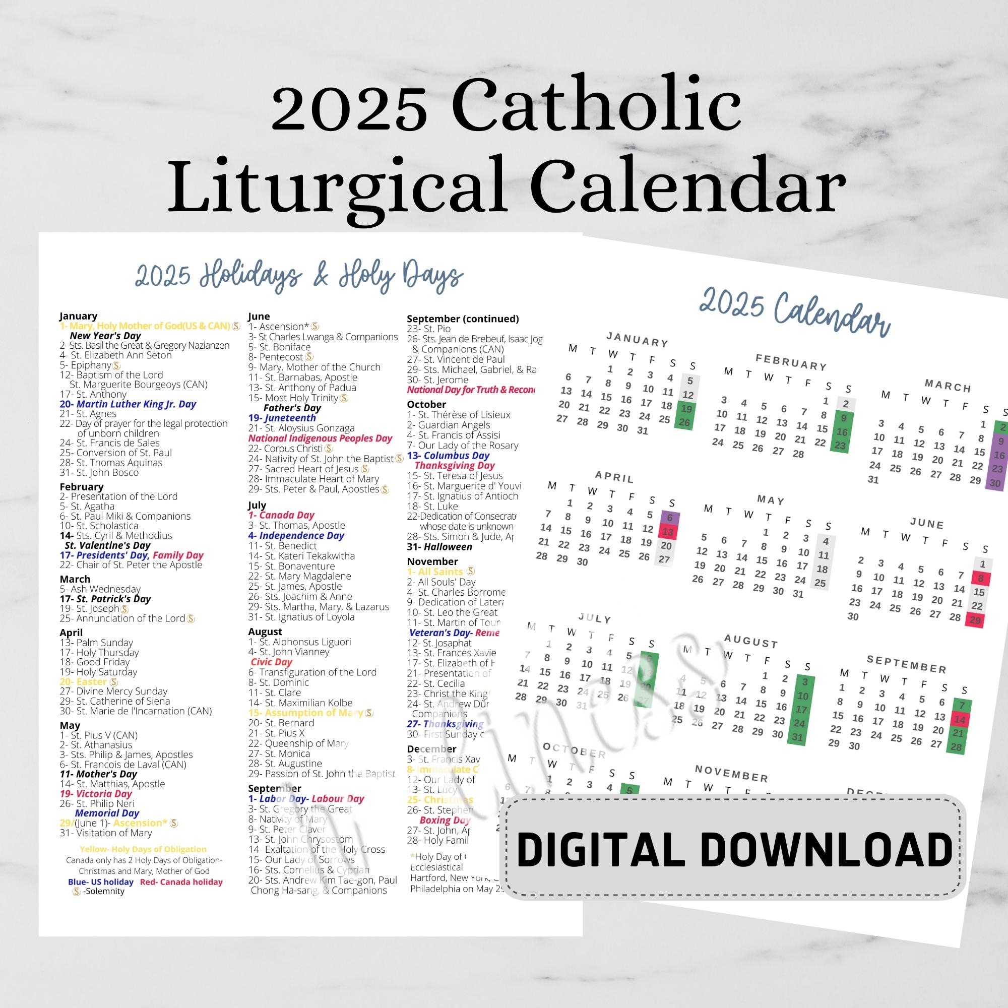 Liturgical Calendar 2025 Printable