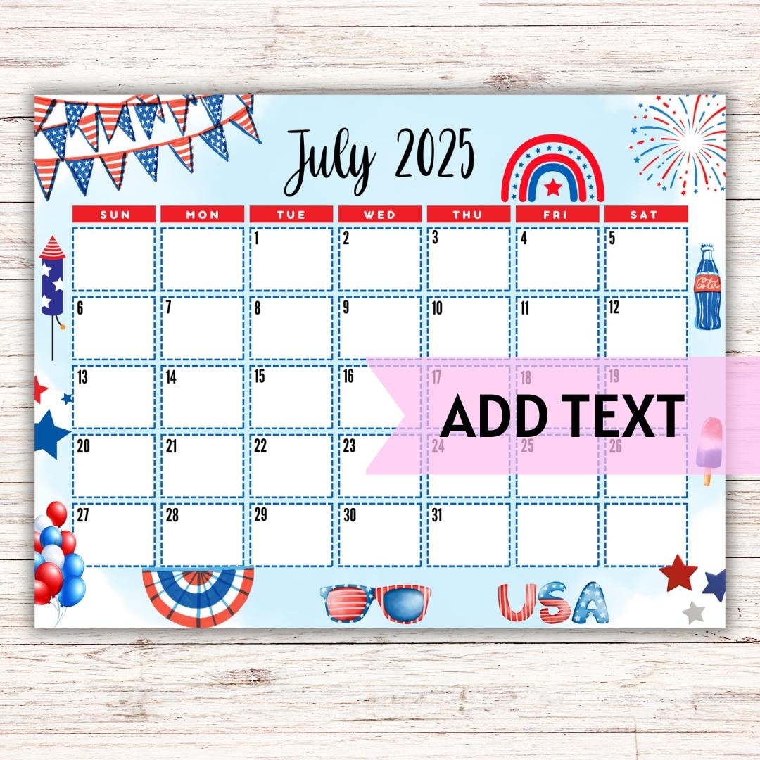 July Calendar Printable Template 2025