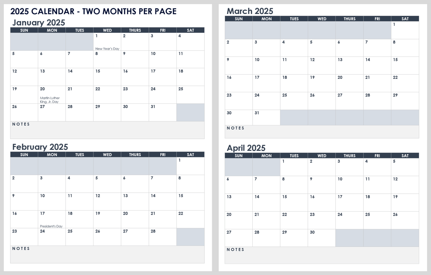 Free Printable 2025 Calendar Two Pages Per Month
