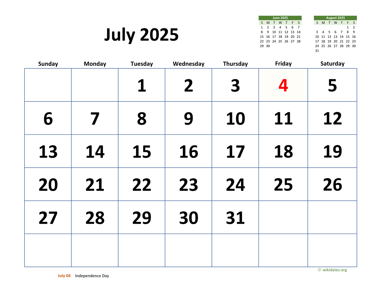 Give Me The Calendar For July 2025
