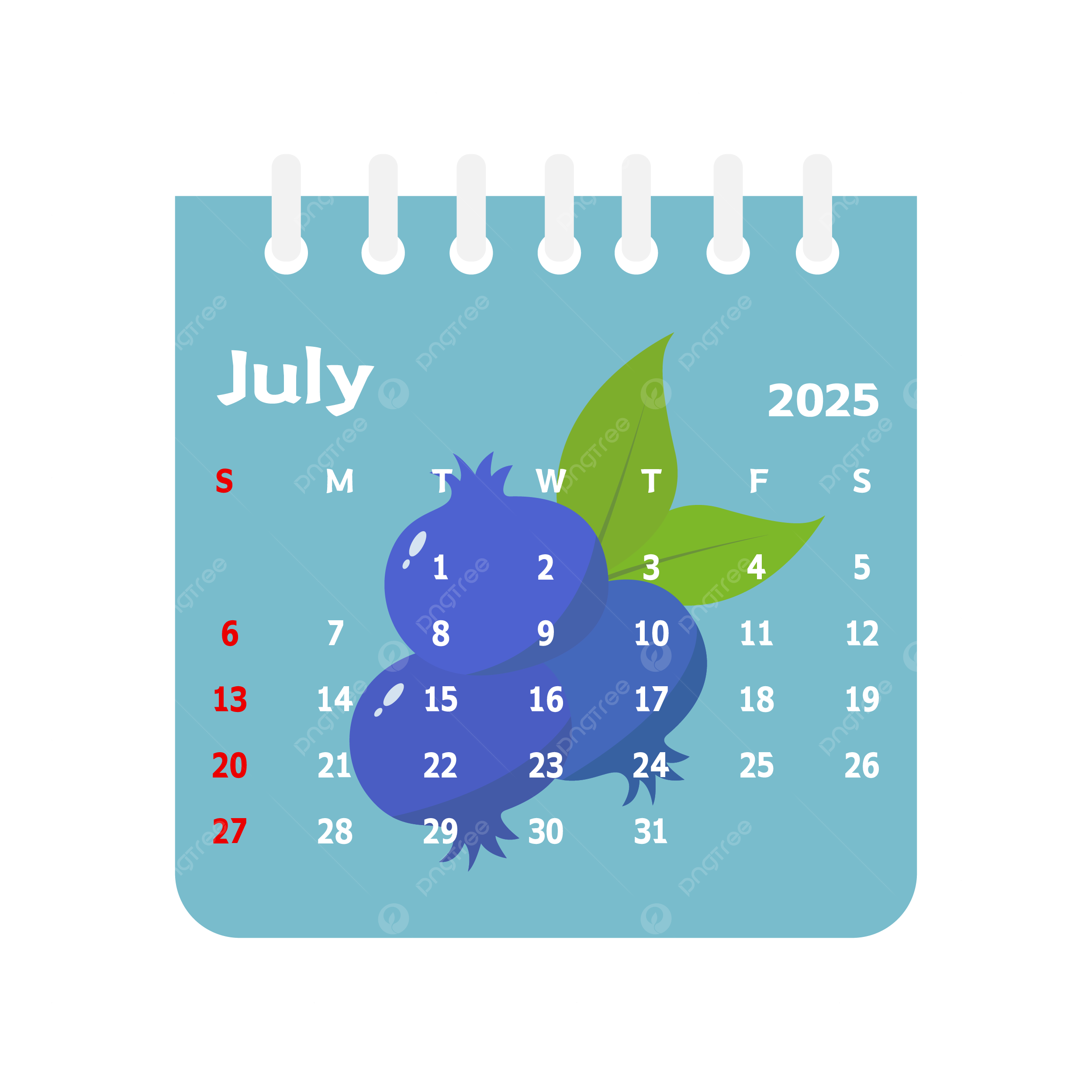 July 2025 Childrens Calendar With Cartoon Blueberries Vector Calendar July 2025 Blueberries PNG And Vector With Transparent Background For Free Download