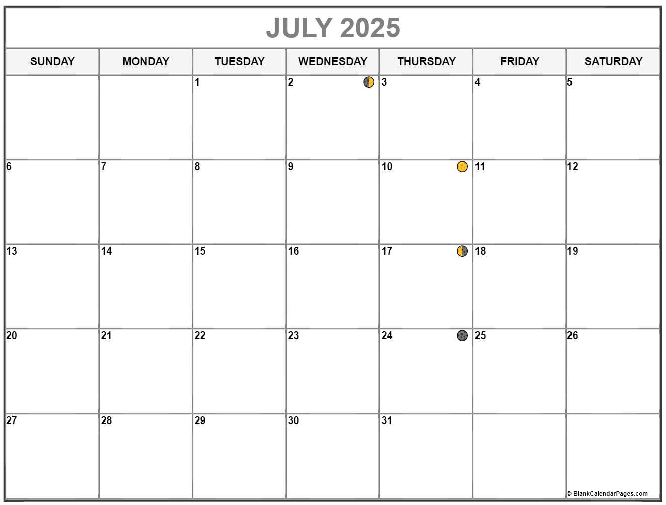 2025 July Moon Calendar