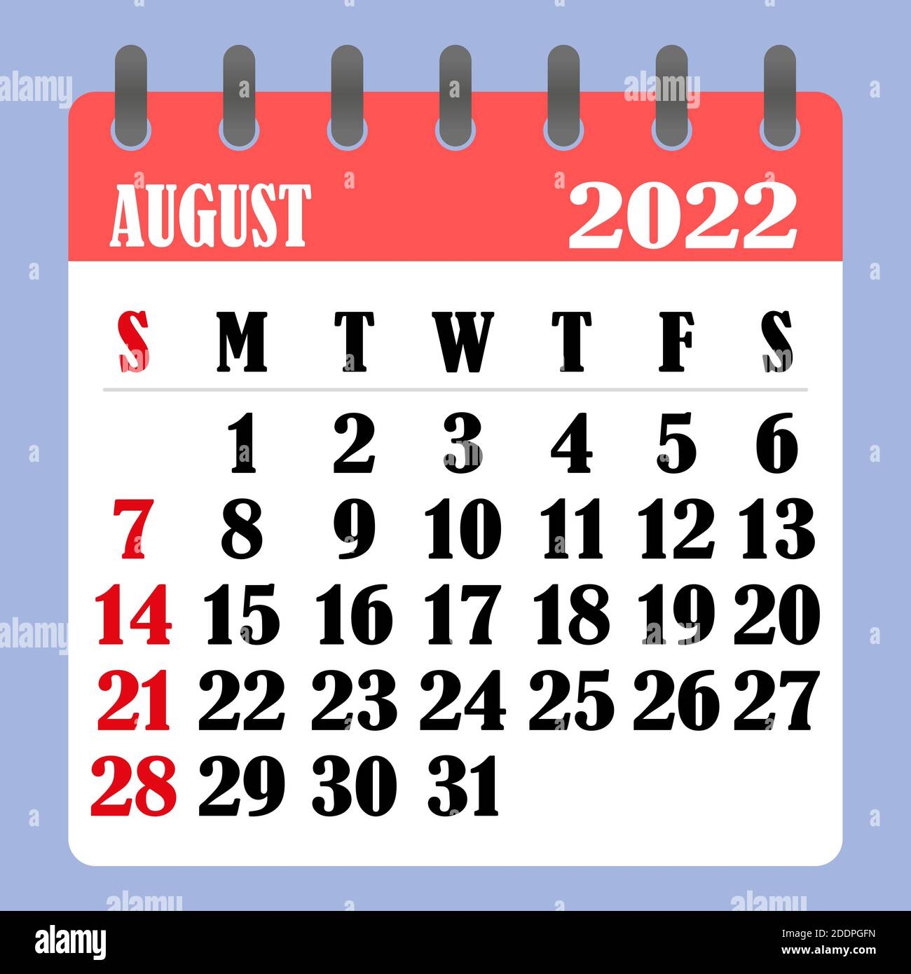 Letter Calendar For August 2022 The Week Begins On Sunday Time 