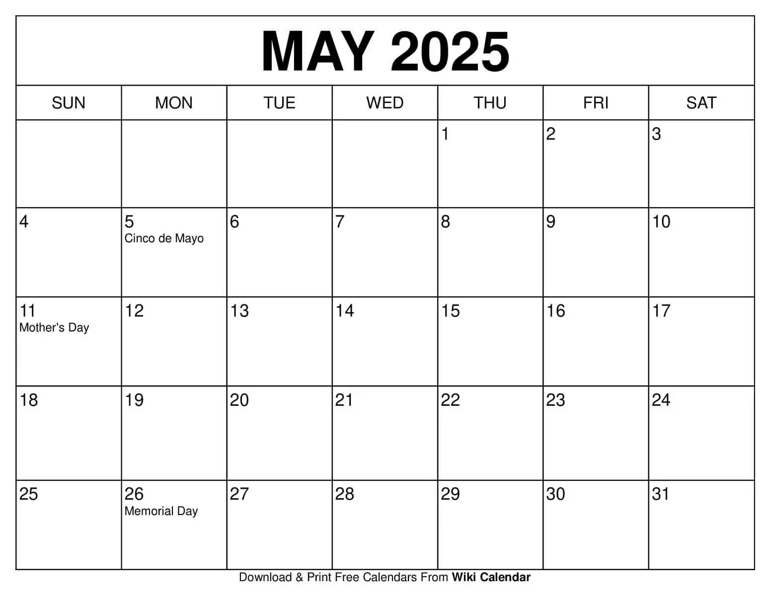 May 2025 Calendar Printable Templates More