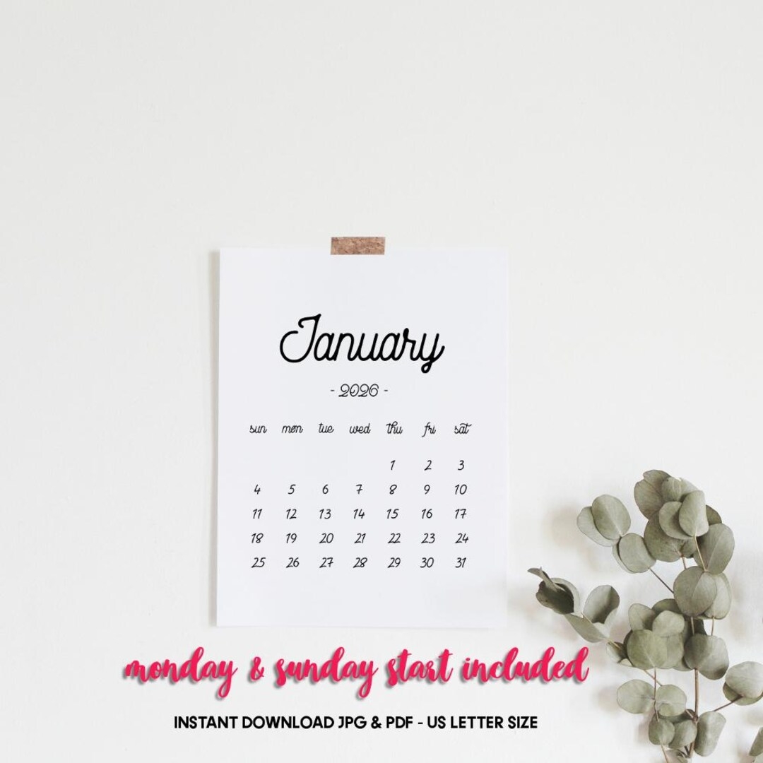 Printable Calendar January 2026 January Calendar January 2026 Baby Due Date Calendar Pregnancy Calendar Etsy